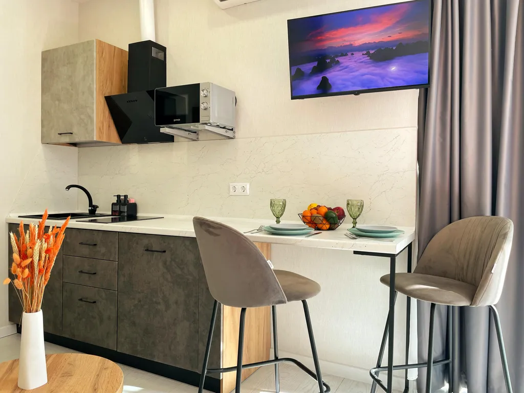 Студия с балконом, видом на море, 3 минуты до пляжа