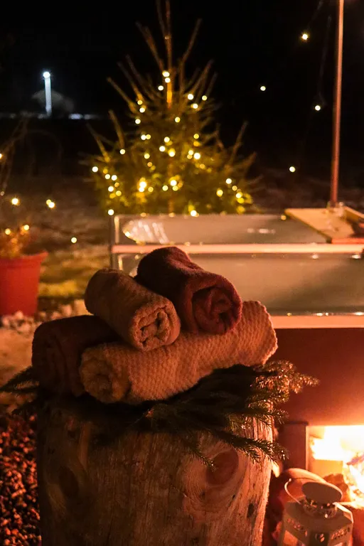 Эстетичный мини-домик с горячими ваннами и купелью