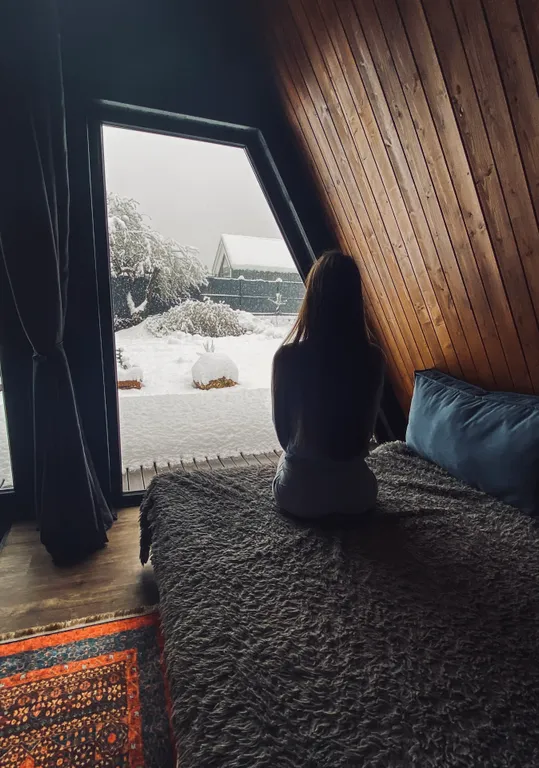 Дом афрейм с видом на горы и пруд