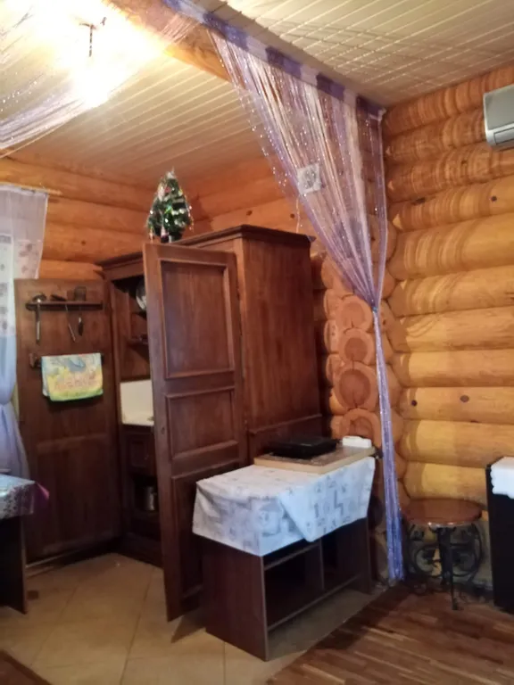 Деревянный домик с соломенной крышей и русская баня