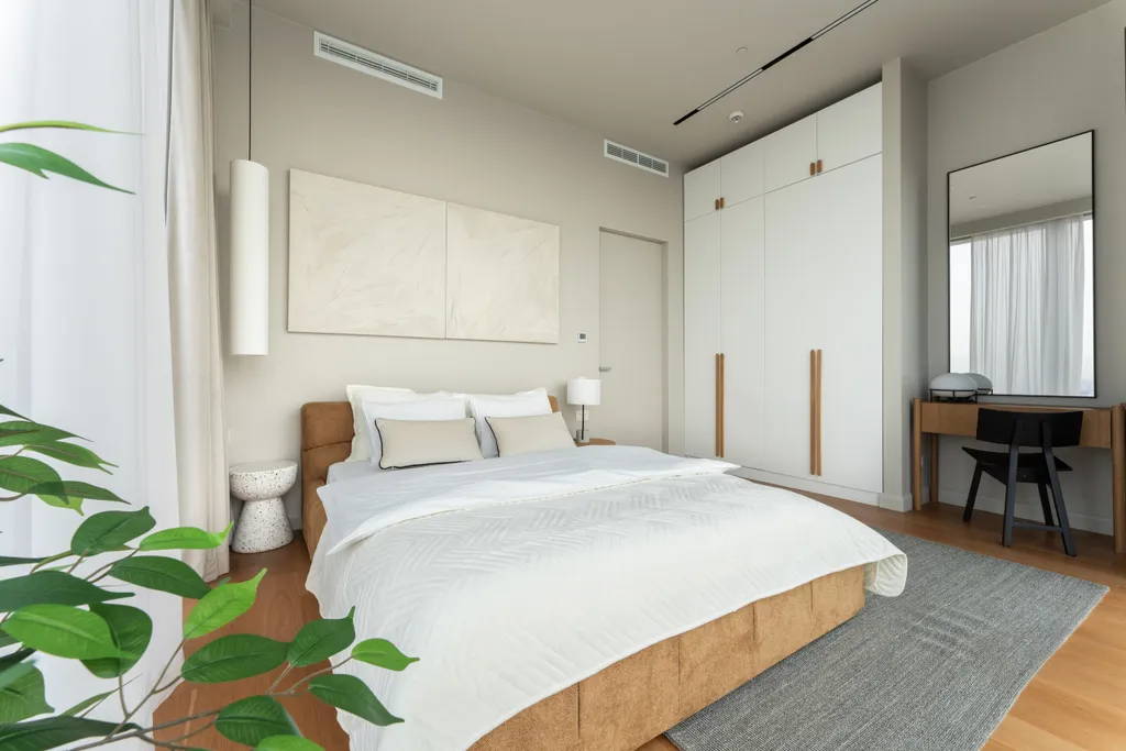 Угловой стильный апартамент с 2 спальнями