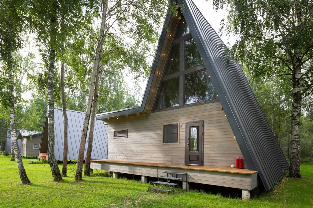 Домик A-Frame с купелью и баней