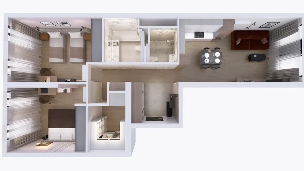 АПАРТАМЕНТЫ ТРЕХКОМНАТНЫЕ 'ФЭМИЛИ СИТИ ФЛЭТПОРТ', для 6 гостей