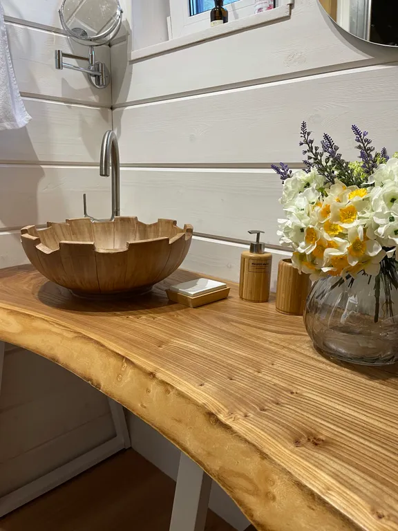 Уютный дом на берегу озера в березовой роще