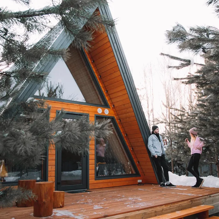 Уютный дом Aframe с банным чаном на дровах