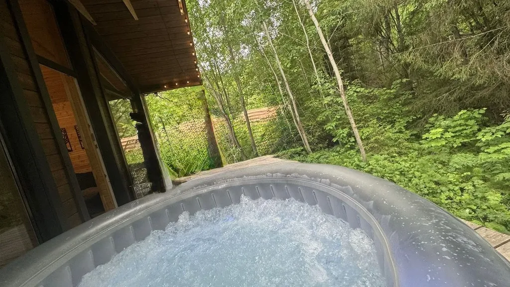 Дом с баней и ванна в лесу