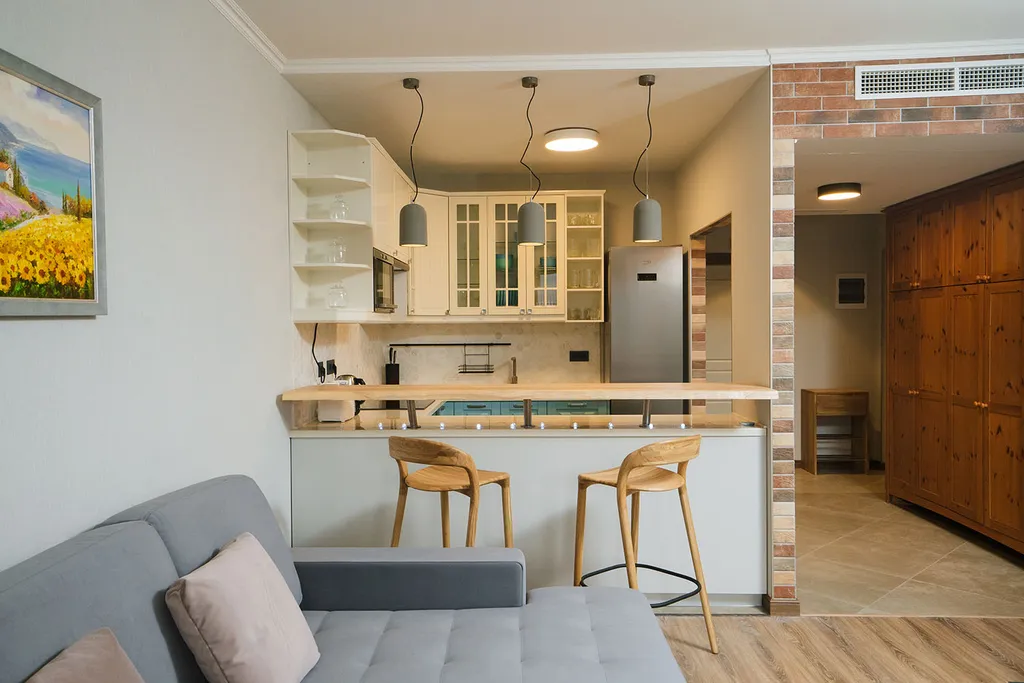 Красивый современный апартамент с 3 спальнями. Камин. Терраса. Горы.