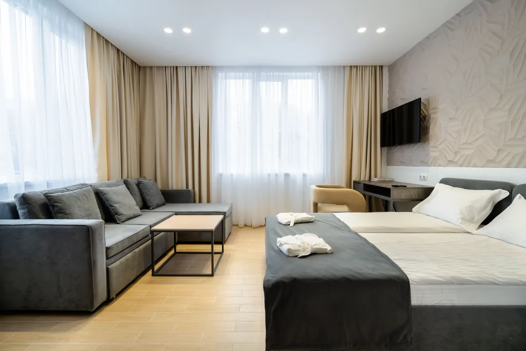 Семейный номер с видом на горы и кухонной зоной