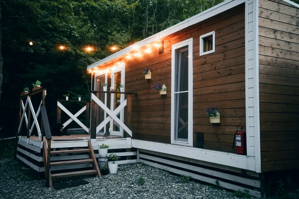 Уютный домик в лесу с террасой и беседкой