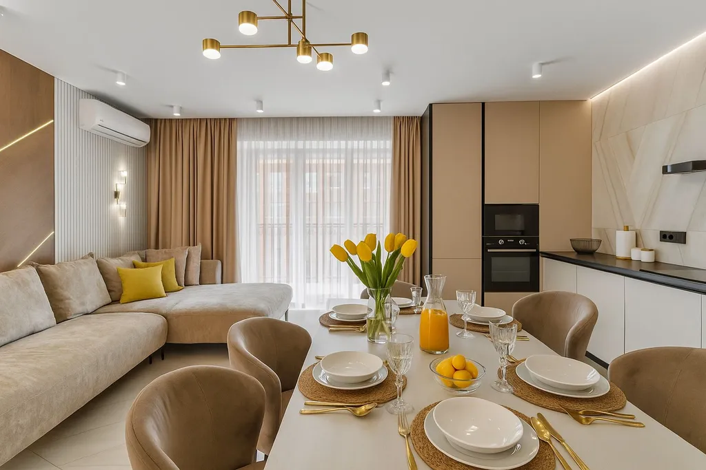 Квартира в элитном ЖК с плетеной мебелью на балконе от Juls Apart