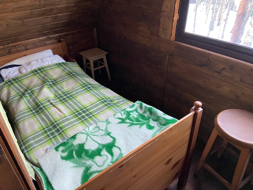 Хижина в лесу на берегу озера без соседей