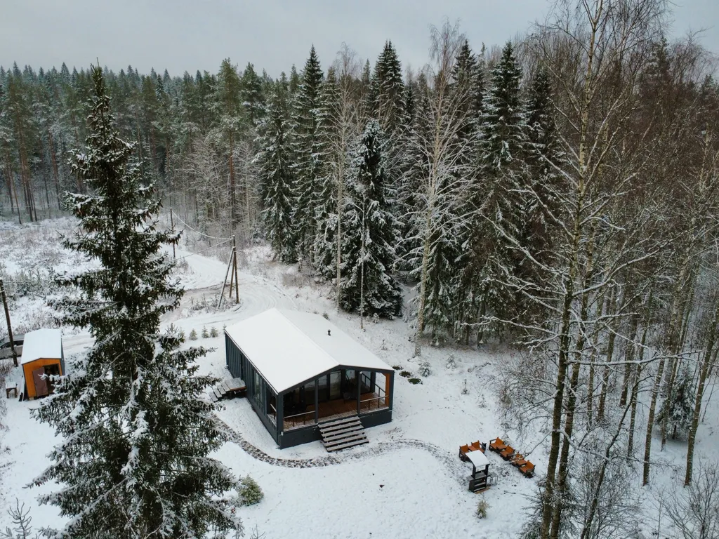 Дом с панорамными окнами в лес
