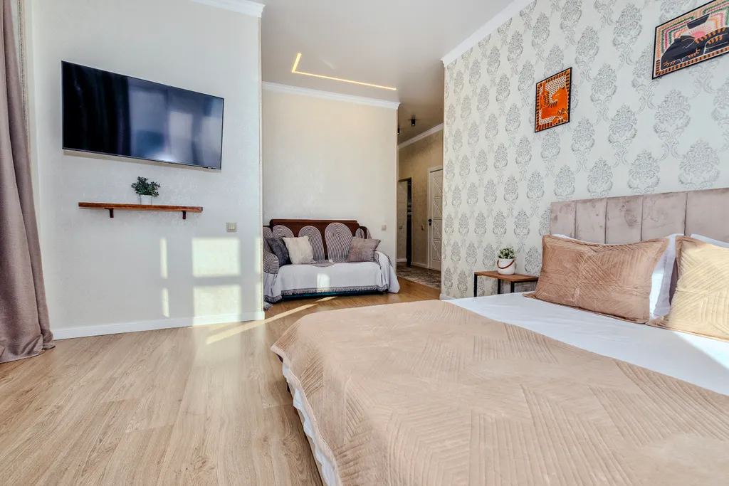 Уютная однокомнатная с видом на город возле набережной в Астане