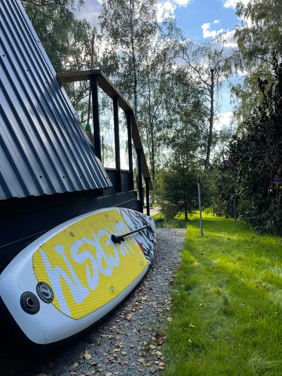 Уютный дом на берегу озера в березовой роще