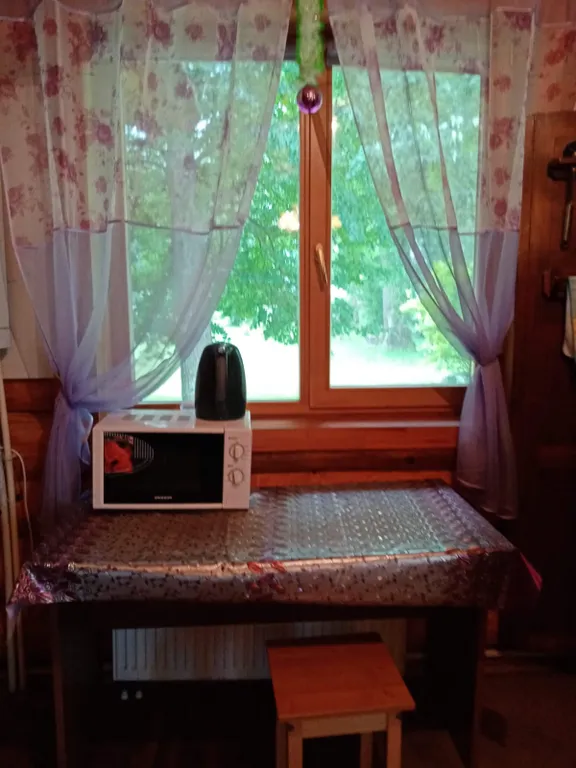 Деревянный домик с соломенной крышей и русская баня