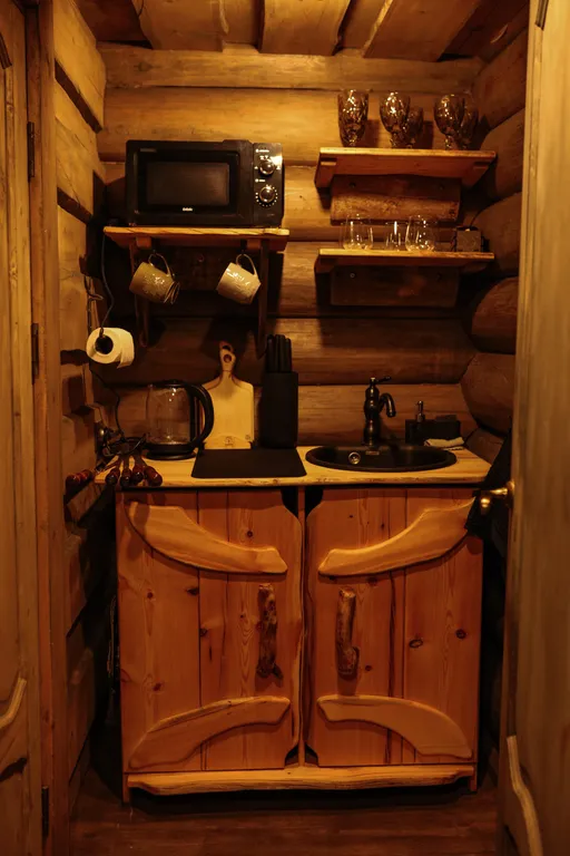 Бревенчатый дом-баня в стиле охотничьего домика