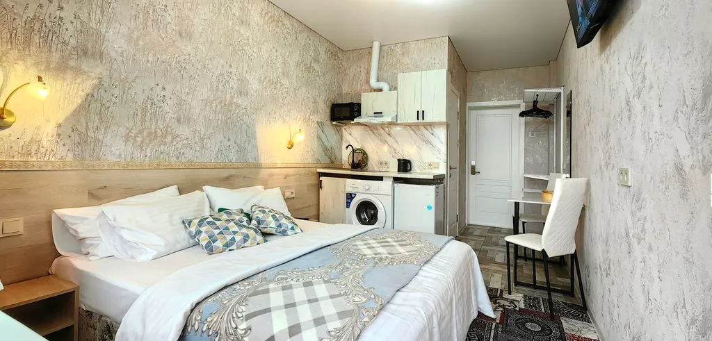 Уютная студия с балконом, отоплением, кухней, стиралкой, беседкой, парковкой