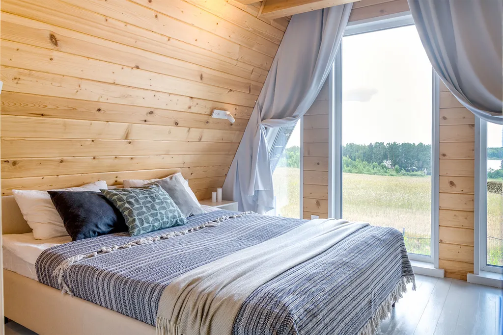 А・Фрейм ВИСТА Логиново
Дом с сауной, видом на лес и реку