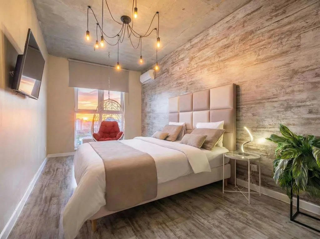 Loft с авторской планировкой, качелью с видом на город в ЖК БОльшом