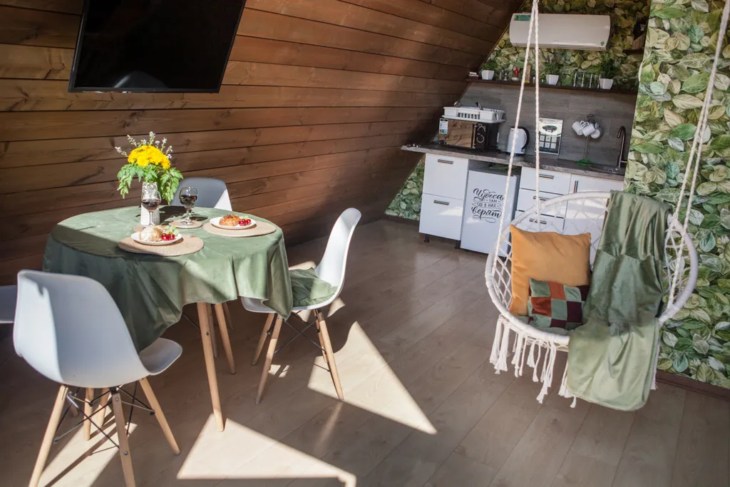 А-фрейм уютный домик у леса  с чаном