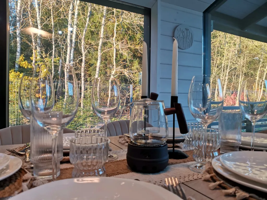 Панорамный дом в окружении леса на берегу водохранилища