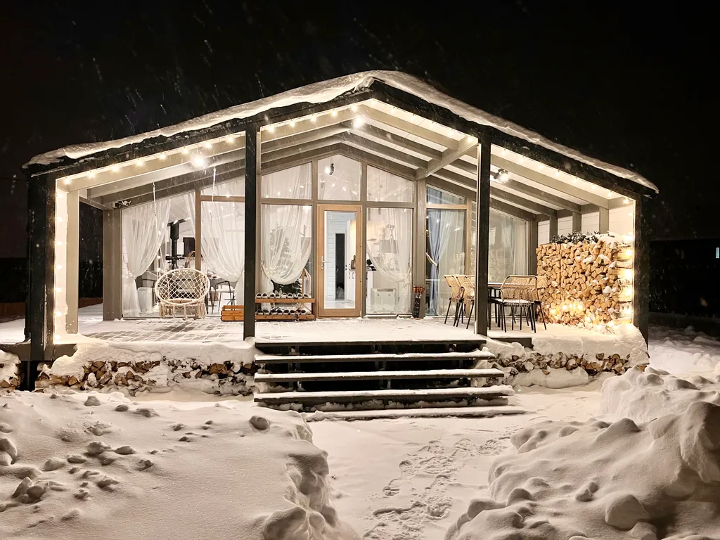 Панорамный барн в стиле Дубльдом с баней и чаном