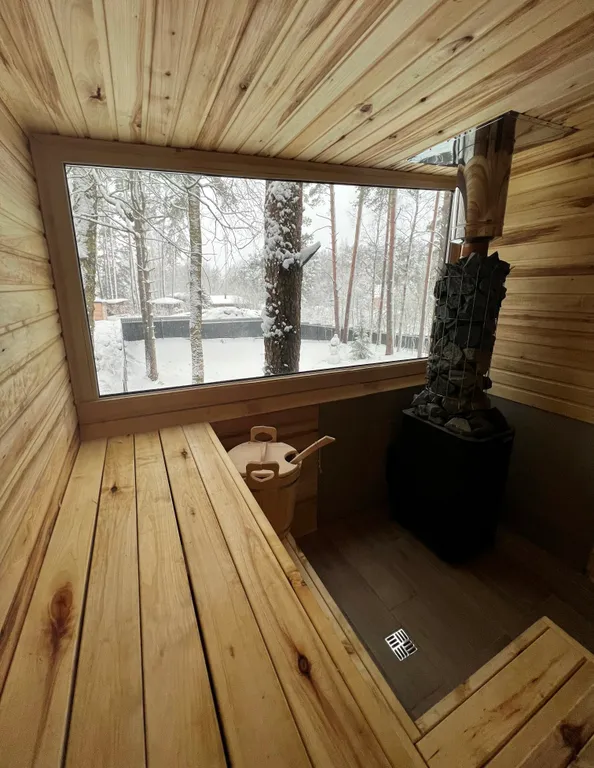 Коттедж Aframe на 4 персоны с купелью и баней на дровах
