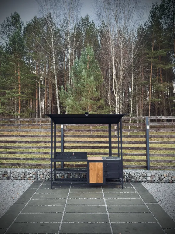 Дом у реки в сосновом лесу