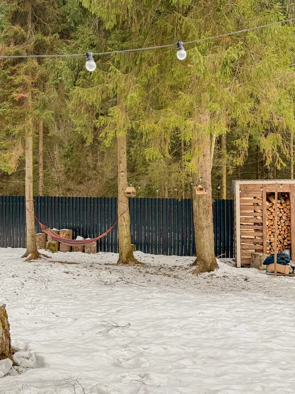 Дом в лесной сказке с видом на закат