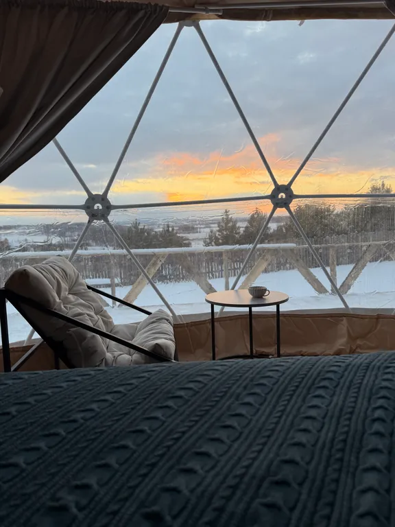 Купольный домик в окружении леса