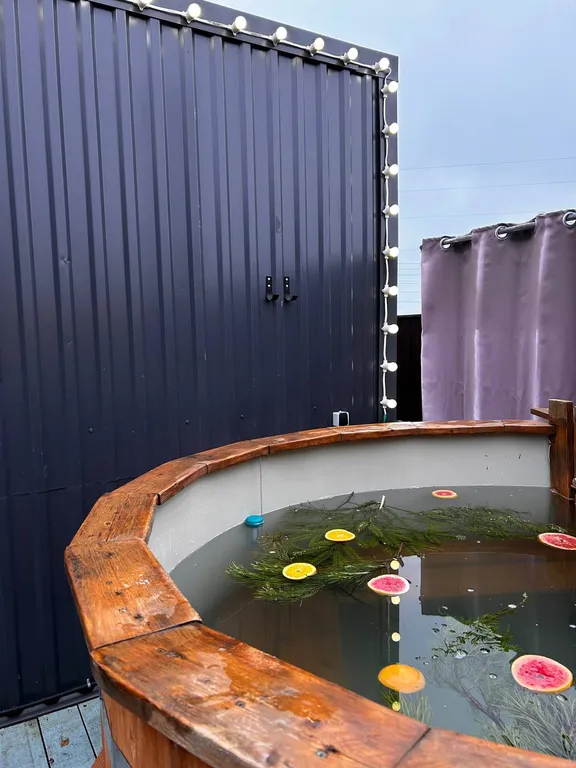 Дом с купелью и сауной, костровой зоной, мангалом и качелями