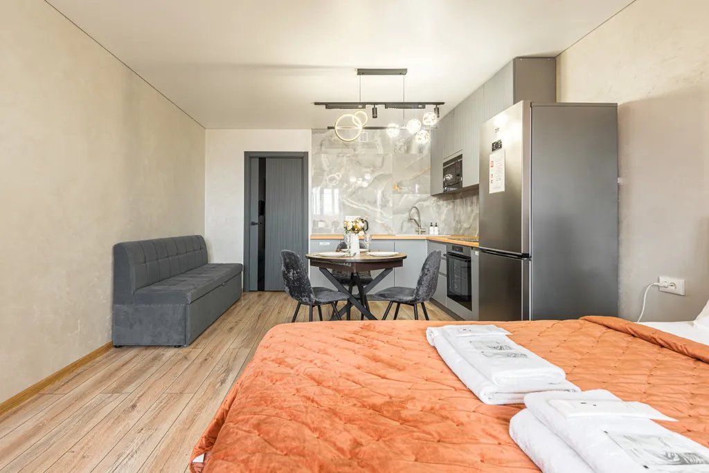 Студия Loft рядом с МНТК в новом микрорайоне, халаты, гостиничный сервис