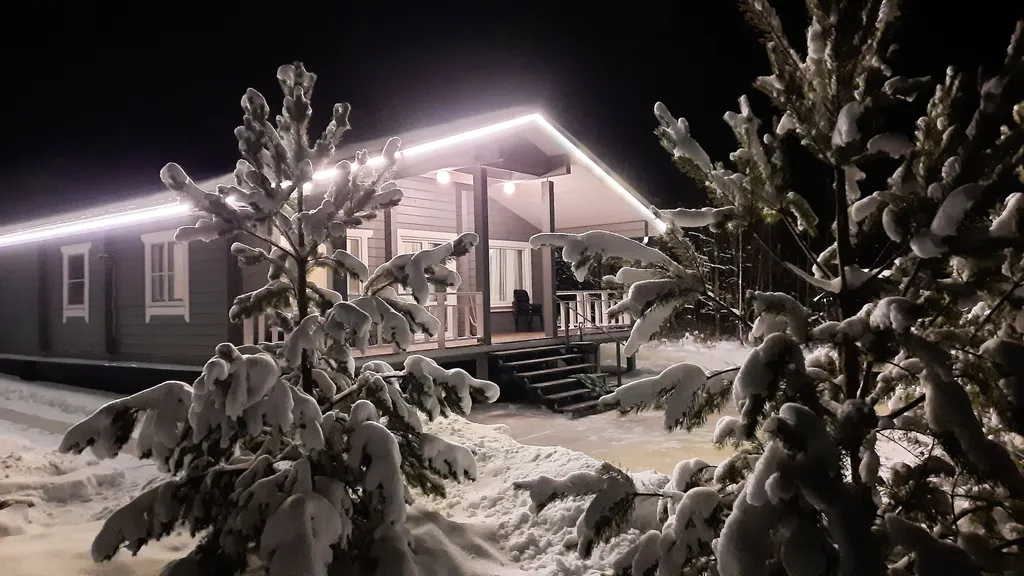 Дом на берегу озера у леса