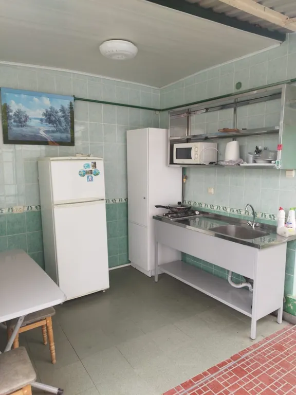 Часть дома с зелёной зоной отдыха во дворе и летней кухней