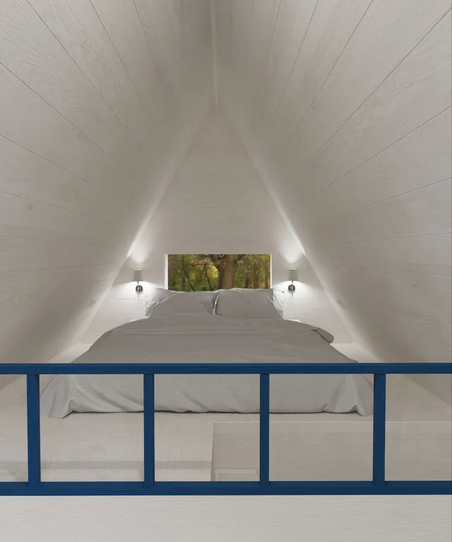 Уютный треугольный дом в 25 км от Минска с видом на лес.