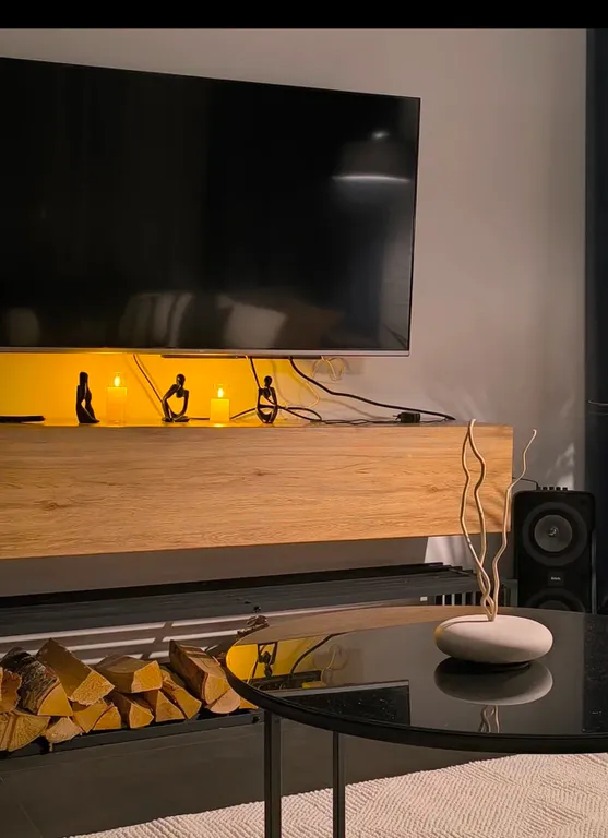 Новый дом в окружении елок с панорамными окнами и баней