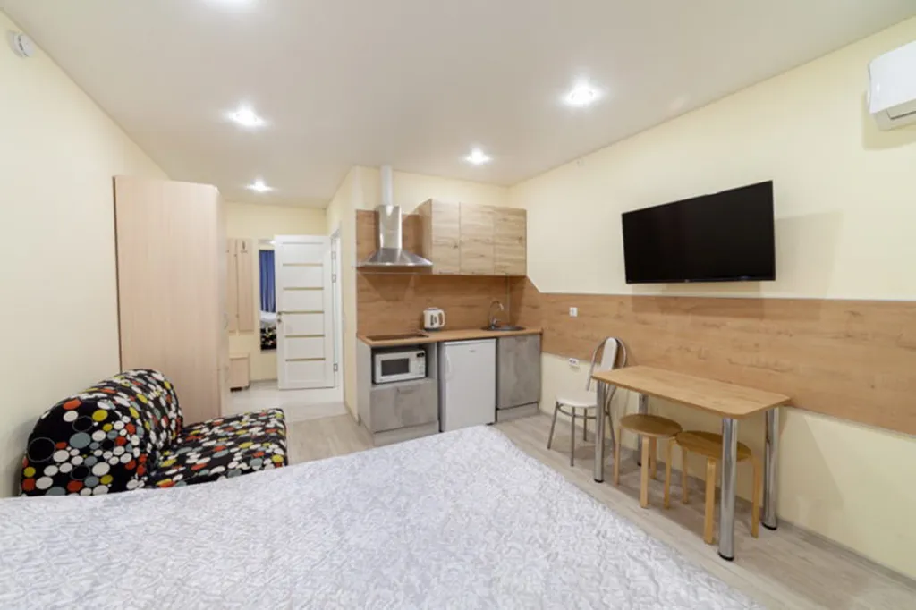 студия с большой кроватью и креслом- кроватью