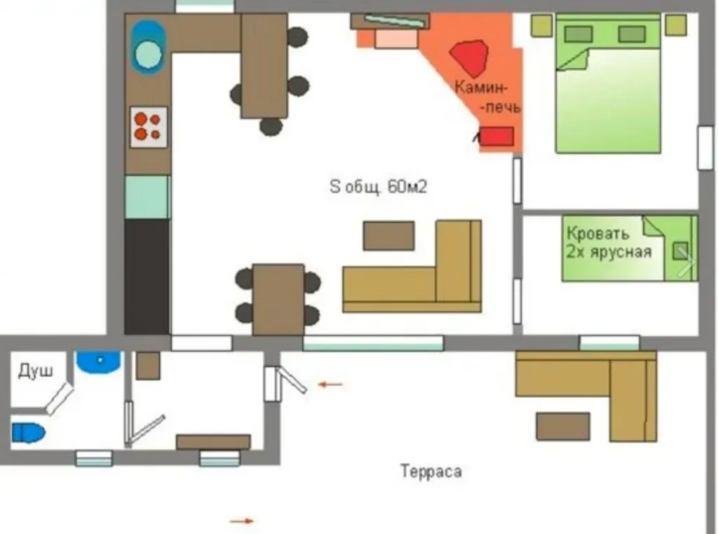 Коттедж с камином и видом на озеро