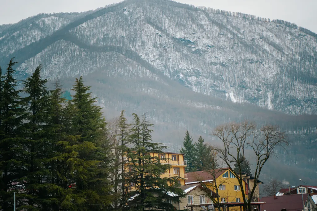 Апартаменты в горах, большая кровать