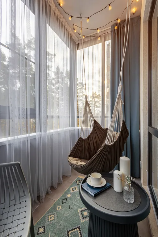 Дизайнерская квартира Облако с качелью на балконе и с видом на сосны