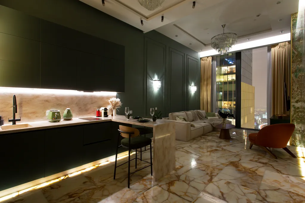 Редкий Пентхаус-формат на 64 этаже, оникс, подсветка, панорамные окна