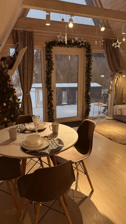 Уютный A-frame дом в лесу, баня, мангал