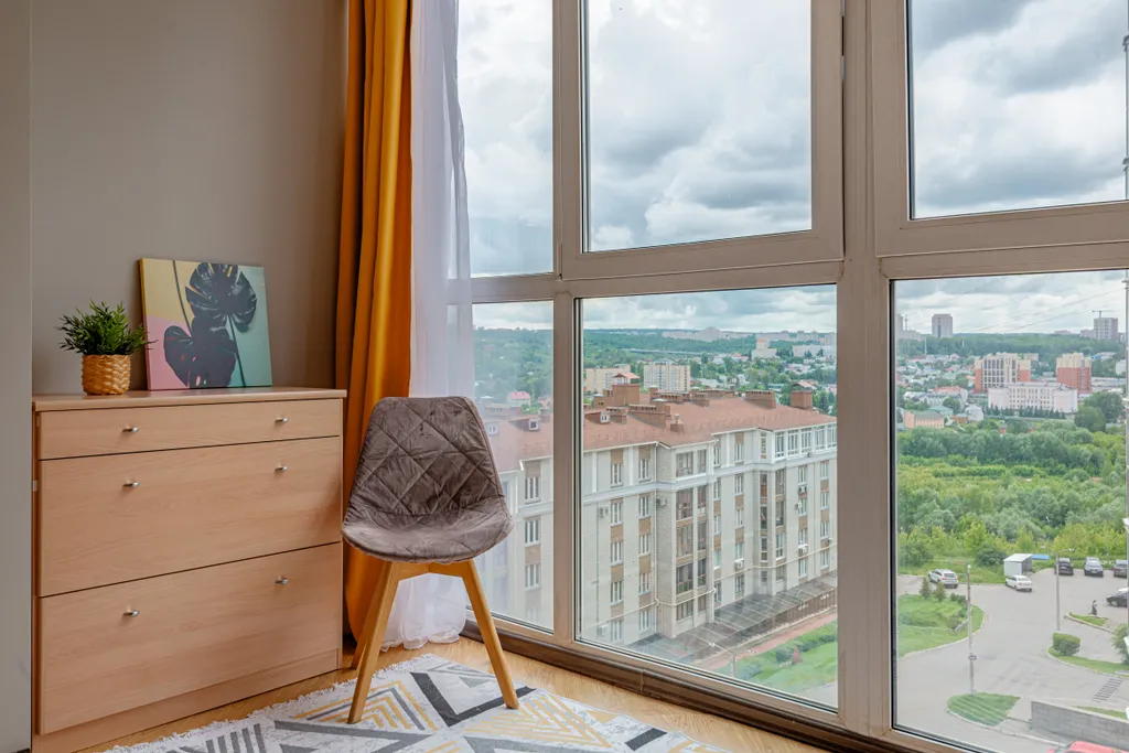 Просторная на заливе с панорамными окнами, кондиционер, 2 TV