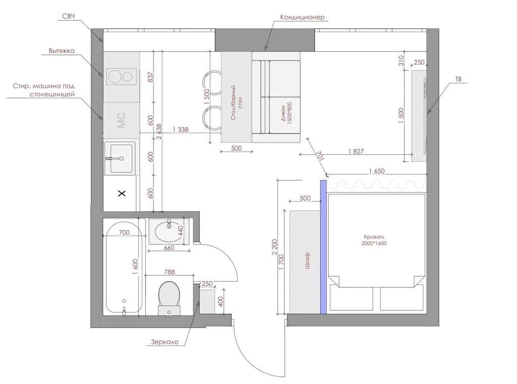 Яркая квартира-студия со свежим ремонтом