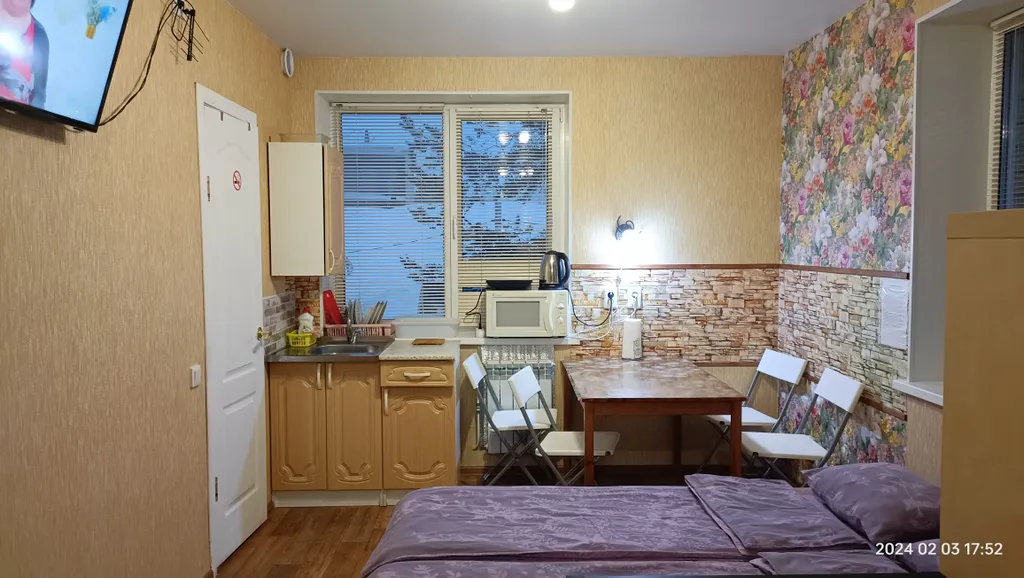 Большая студия для дружной компании с видом на сквер с белочками