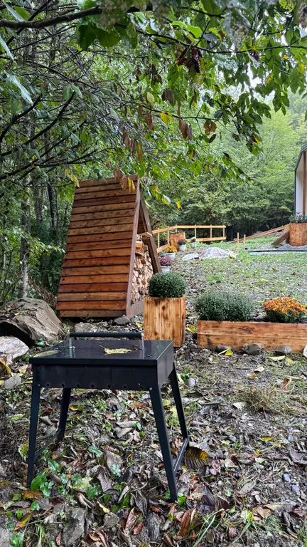 Домик с камином у ручья