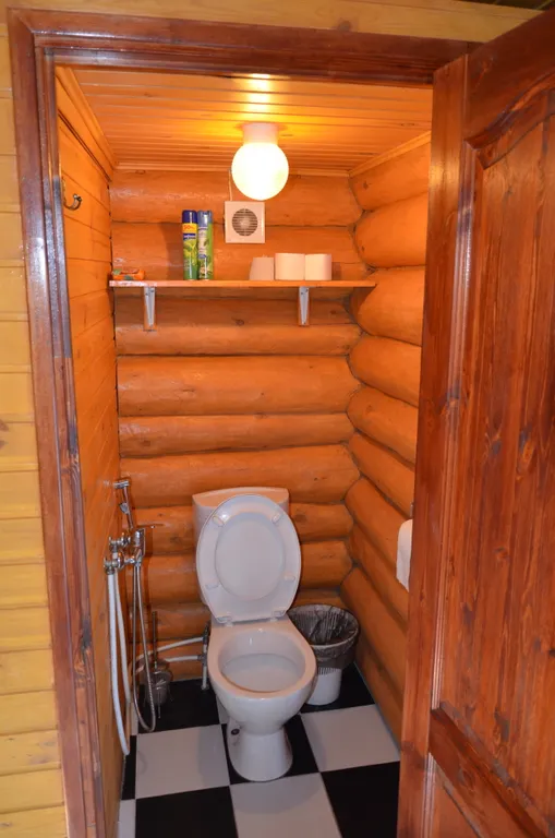 Бревенчатый дом в лесу с бассейном