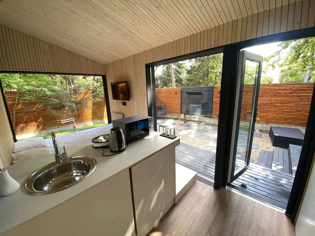 Ультрасовременный домик для отдыха вдвоем с сауной, купелью, мангалом