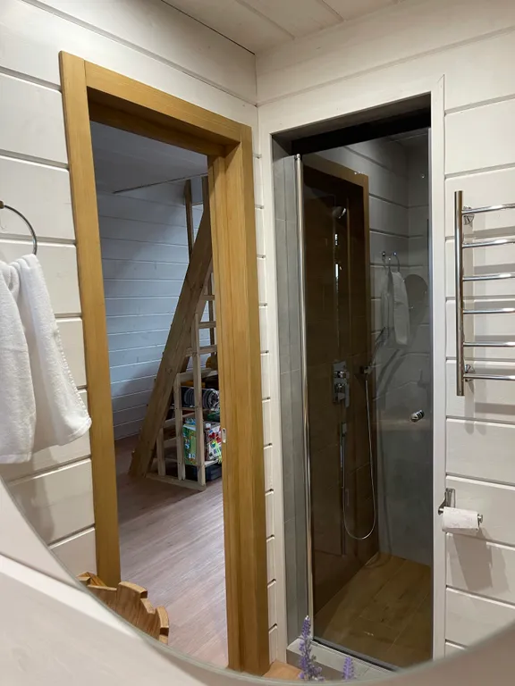 Уютный дом на берегу озера в березовой роще