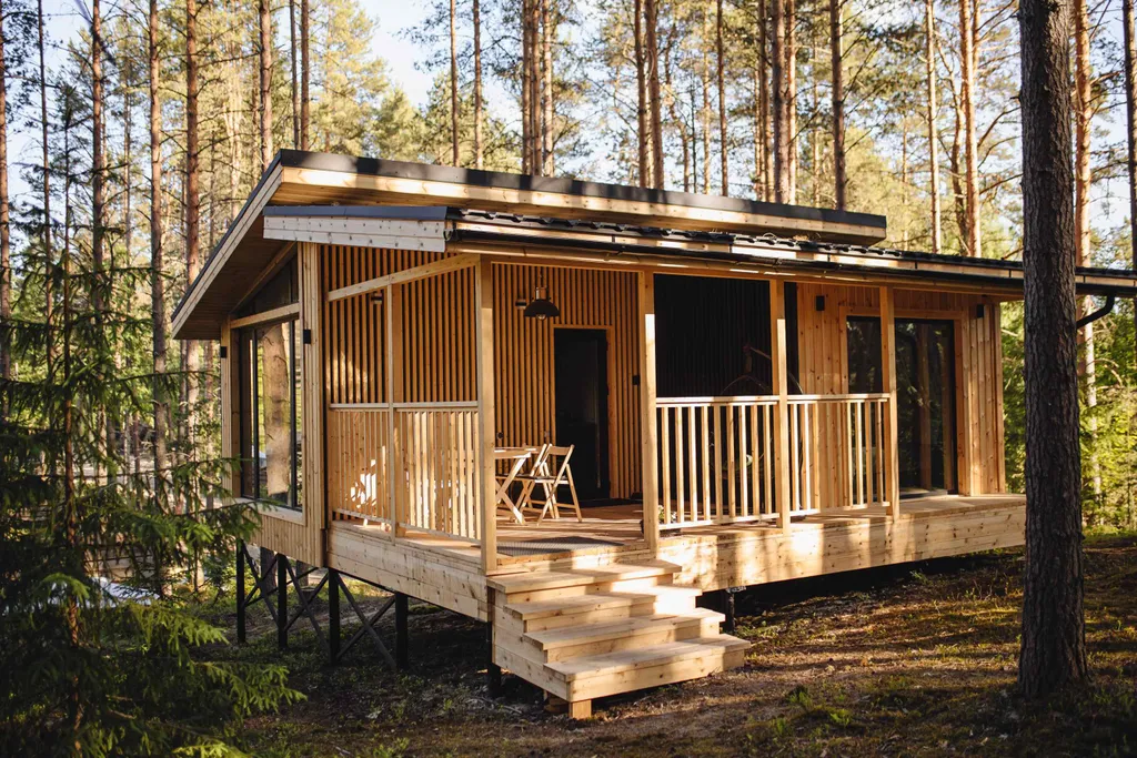 Домик в лесу с панорамными окнами